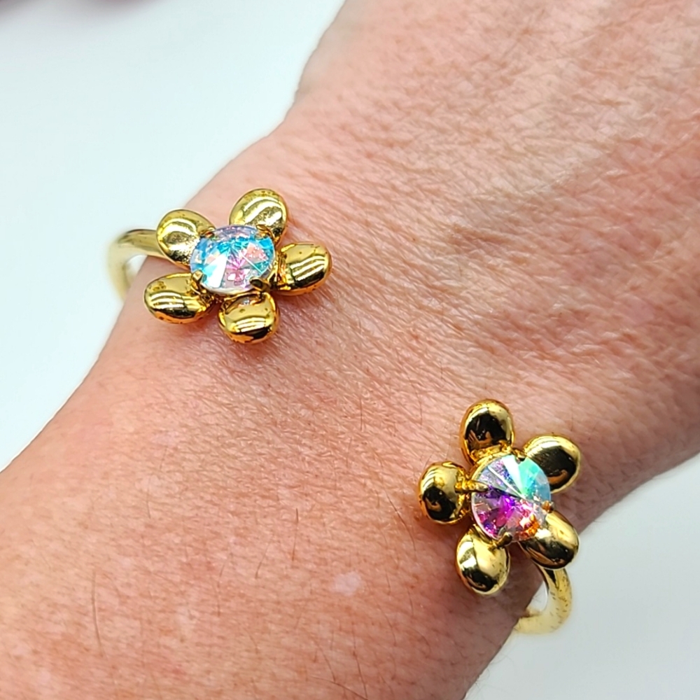 Rare! Kate Spade "SUNSET BLOOMS" Open Hinged Bangle w Aurora Borealis Blooms! 👑